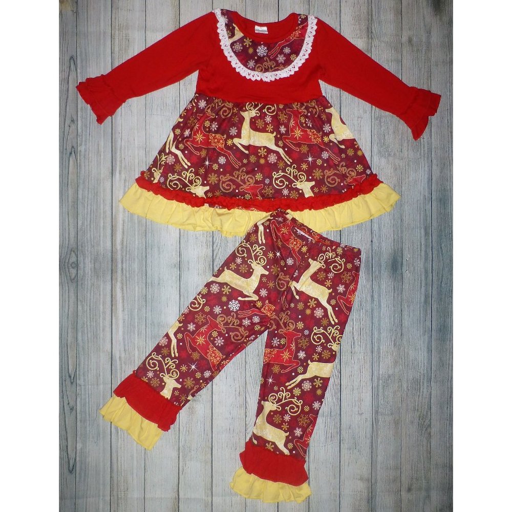 Reindeer Christmas Tunic Dress Girls Outfit Set